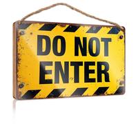 Letreros de puerta para el hogar, advertencia divertida: Keep Out - Do Not Enter Zone, letrero de madera para exteriores, decoración de otoño, decoración colgante para puerta (15 x 28 cm)