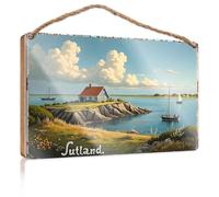 Letreros decorativos con texto en inglés "Coastal Retreat: A Serene Home By The Sea With Sailboats And Lush Wooded" (20 x 30 cm)