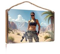 Letreros decorativos con texto en inglés "Desert Warrior: A Strong Woman In Camouflage With An Assault Rifl Wooded" (20 x 30 cm)