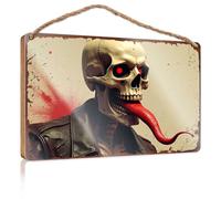 Letreros decorativos de calavera en chaqueta de cuero con lengua de serpiente, letrero boscoso, decoración vintage para habitación (15 x 28 cm)
