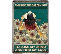 Letreros decorativos para jardín, diseño de girasol Girl - and Into The Garden I Go to Lose My Mind and Find My Soul, cartel de metal para jardín, club, exterior, interior, hogar, decoración de pared,