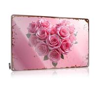 Letreros divertidos de bar para el hogar, bar, románticas rosas con gotas de rocío sobre fondo rústico, letrero de estaño de metal (30 x 40 cm)