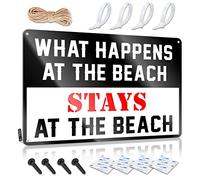 Letreros divertidos de billar con texto en inglés "What Happens At The Beach Stays At The The Beach" para hombre, letreros de decoración vintage (30 x 40 cm)