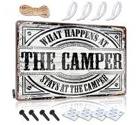 Letreros divertidos de billar con texto en inglés «What Happens At The Camper Stays At The Camper» para garajes, letreros de decoración vintage para hombres (20 x 30 cm)