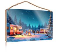 Letreros divertidos de madera para la casa, para acampar bajo las estrellas, decoración para colgar en la puerta del baño (23 x 35 cm)