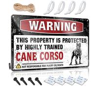 Letreros divertidos para advertencia de bar con texto en inglés "This Property Is Protected By A Highly Trained Cane Corso", letrero de estaño retro para decoración de pared (30 x 40 cm)
