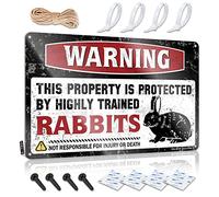 Letreros divertidos para advertencia de bar con texto en inglés "This Property Is Protected By A Highly Trained Rabbits", letrero retro de estaño para decoración de pared (20 x 30 cm)