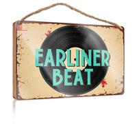 Letreros divertidos para baño Earliner Beat: Vintage Vinyl Vibes Wooded Sign pequeño letrero colgante para pared de cocina (23 x 35 cm)