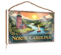 Letreros divertidos para bar, Carolina del Norte, Serenidad costera: faro, castillo y velero, letrero de madera para colgar en el baño, regalo de verano (15 x 28 cm)