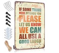 Letreros divertidos para bar en casa con texto en inglés "If Something Offends You Please Let Us Know We Can All Use A Good Laugh Sign" para bar de metal (20 x 30 cm)