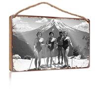Letreros divertidos para bar, vintage, aventura de esquí con amigos contra un soporte cubierto de nieve, letrero de madera para colgar en el baño, regalo de verano (15 x 28 cm)