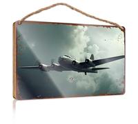 Letreros divertidos para casa, diseño vintage de avión de guerra que se eleva a través de cielos tormentosos, letrero boscoso para adolescentes, decoración de porche de otoño (20 x 30 cm)