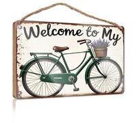 Letreros divertidos para decoración del hogar, bienvenido a mi refugio de bicicletas verdes, decoración de pared (20 x 30 cm)