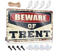 Letreros divertidos para decoración del hogar, con texto en inglés "Beware Of Trent", letrero de lata con reglas de cueva para beber (30 x 40 cm)
