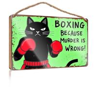 Letreros divertidos para decoración del hogar, gato boxeador: ¡Porque el asesinato está equivocado! Decoración de pared para piscina (20 x 30 cm)