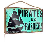 Letreros divertidos para decoración del hogar, piratas contra nosotros, rashers, para dormitorio, adolescentes (20 x 30 cm)