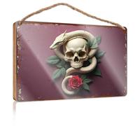 Letreros divertidos para habitación con diseño de calavera, serpiente, rosa: una composición gótica de bodegón, letrero de madera para decoración vintage, cosas geniales para tu habitación (20 x 30 cm