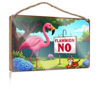 Letreros divertidos para habitación con diseño de flamenco y tigre delante de "Flamnion No", decoración vintage para tu habitación (15 x 28 cm)