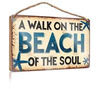 Letreros divertidos para habitación con texto en inglés "A Walk On The Beach Of The Soul Wooded", decoración divertida para el hogar y exteriores, decoración de otoño