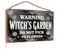 Letreros divertidos para habitación con texto en inglés "Warning: Witch's Garden Do Not Pick Flowers" - Letrero de madera para decoración de otoño