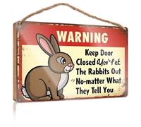 Letreros divertidos para la cueva del hombre con texto en inglés "Don't Let The Rabbits Out No Matter What They Tell You". Letrero de puerta de invierno para decoración de casa (20 x 30 cm)