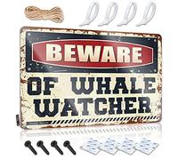 Letreros divertidos para la decoración del hogar Beware Of Whale Watcher Letrero de estaño Decoración de baño Arte de pared Decoración de puerta de habitación (Tamaño: 30 x 40 cm)