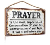 Letreros divertidos para oración de baño: la conversación más importante de tu día, letrero pequeño para colgar en la pared de la cocina (20 x 30 cm)