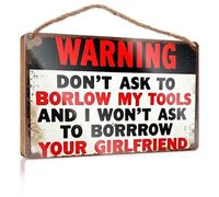 Letreros divertidos para puerta de baño con advertencia: Don't Ask To Borlow My Tools, decoración de dormitorio, letreros de otoño para decoración del hogar (23 x 35 cm)