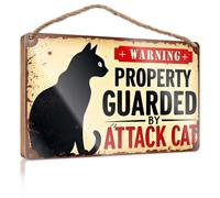Letreros divertidos para puerta de baño con advertencia: propiedad protegida por ataque de gato. Decoración de dormitorio, letreros de otoño para decoración del hogar (23 x 35 cm)