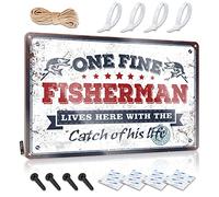 Letreros divertidos para puerta de dormitorio, con texto en inglés "One Fine Fisherman Lives Here With The Catch Of His Life", para bar, letreros divertidos para dormitorio (20 x 30 cm)