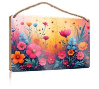 Letreros divertidos para puerta de oficina, colorido jardín: un paraíso floral, letreros pequeños para decoración del hogar, letrero de puerta de verano (15 x 28 cm)