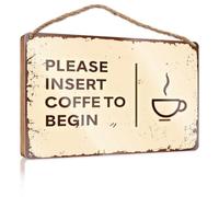 Letreros divertidos para puerta de oficina con texto en inglés "Coffee to Begin: A Sign of The Times", letreros pequeños para decoración del hogar, letrero de puerta de verano (15 x 28 cm)