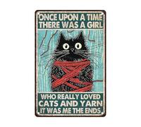 Letreros Érase Una Vez Un Gato Gracioso Cartel De Metal para Pared Divertidas Placa De Metal Pared Arte para Aula Dormitorio Baño 30X20Cm