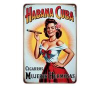 Letreros La Habana Cuba Mujer De Puros Mujeres Hermosas Fumando Puros Cartel De Hojalata Divertidos Letreros Metalicos para Pub Baño Dormitorio 20X30Cm