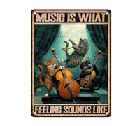 Letreros La Música De Gatos Es como Suena El Sentimiento. Un Gato Toca Música. Vintage Cartel De Hierro Divertidas Decoración De Lata para Casas Particulares Playa Patio 30X20Cm