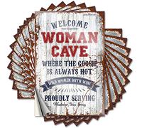 Letreros magnéticos con nombre de Man Cave and Decor resistentes a la intemperie | Welcome Woman Cave Wild Women with Wine Peel and Stick Wall Decor (8 x 12 cm, 5 unidades)