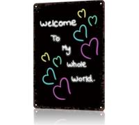 Letreros Metalicos Bienvenido A Mi Mundo Entero Cartel De Hojalata Decorativos Letrero De Estaño para Exterior Baño Hogar 20X30Cm