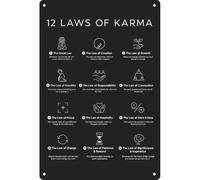 Letreros Metalicos Las 12 Leyes del Karma Oscuro 20X30Cm Letrero De Estaño Vintage Carteles Cartel De Hojalata para Aula Oficina Baño