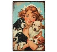 Letreros Metalicos Letrero De Metal Cocina Cartel De Chapa para Oficina Aula Biblioteca 20X30Cm Dama Y Perro Chicas Y Perros