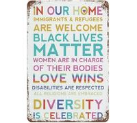 Letreros metálicos para el hogar, apoyo a la diversidad feminista, decoración de pared de amabilidad e igualdad para el hogar, exteriores, pub, jardín, cocina, bar, habitación, garaje, placa de arte