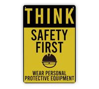 Letreros Metalicos Piensa Primero En La Seguridad. USA Equipo De Protección Personal. Cartel De Hojalata Retro Letrero De Metal para Cocina Cafetería Pub 20X30Cm