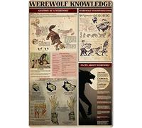 Letreros metálicos vintage con información sobre hombres lobo, infografías de referencia, guía de leyendas de hombres lobo, decoración de pared para el hogar, la habitación o el club, 8" x 12".