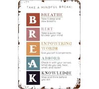 Letreros metálicos vintage para decoración de pared, pósteres retro, placa "Tómate un respiro consciente". Ideal para la oficina de un psicólogo escolar o terapeuta, cafetería, club, garaje, hogar, b