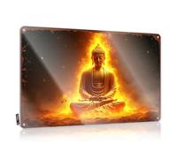 Letreros para adultos con texto en inglés «For Man Cave Golden Enlightenment: A Serene Buddha Statue Illuminated By Warm Tin Sign Little Man Cave Sign Coffee Tin Sign» (20 x 30 cm)