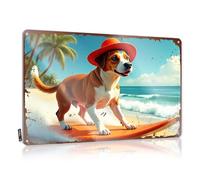Letreros para adultos con texto en inglés "For Man Cave Surfing Dog On Tropical Beach with Palm Trees" - Letrero de lata de café (20 x 30 cm)