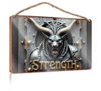 Letreros para colgar en la pared, con el emblema del poder de la bestia mítica, letrero de madera para baño, decoración divertida para sala de juegos (23 x 35 cm)