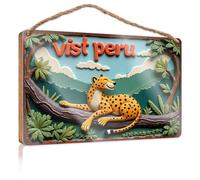 Letreros para colgar en la pared, diseño de guepardo relajante en la rama, letrero de bosque para baño, decoración divertida para sala de juegos (15 x 28 cm)