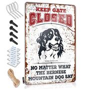 Letreros para puerta de dormitorio, con texto en inglés "Keep Gate Closed No Matter What The Bernese Mountain Dog Say", letrero de estaño de metal para cerveza, letreros de garaje para hombres vintage