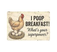 Letreros Pared Colgante Pollo, Hago Caca En El Desayuno, ¿Cuál Es Tu Superpoder? Nostálgico Cartel De Metal Retro Placa De Pared Póster para Sala De Juegos Gimnasio Karaokes 30X20Cm