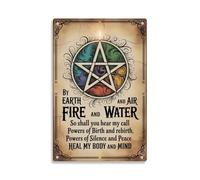 Letreros Pentagrama Wicca Pagano Brujería Poderes Curativos Pentáculo Místico Tierra Fuego Agua Cartel De Chapa Divertidos Letrero De Metal para Patio Sala De Estar Hogar 20X30Cm